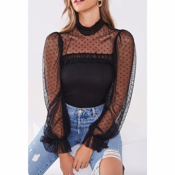 Sheer Swiss Dot Top, Black, Medium, NWT - Picture 1 of 4